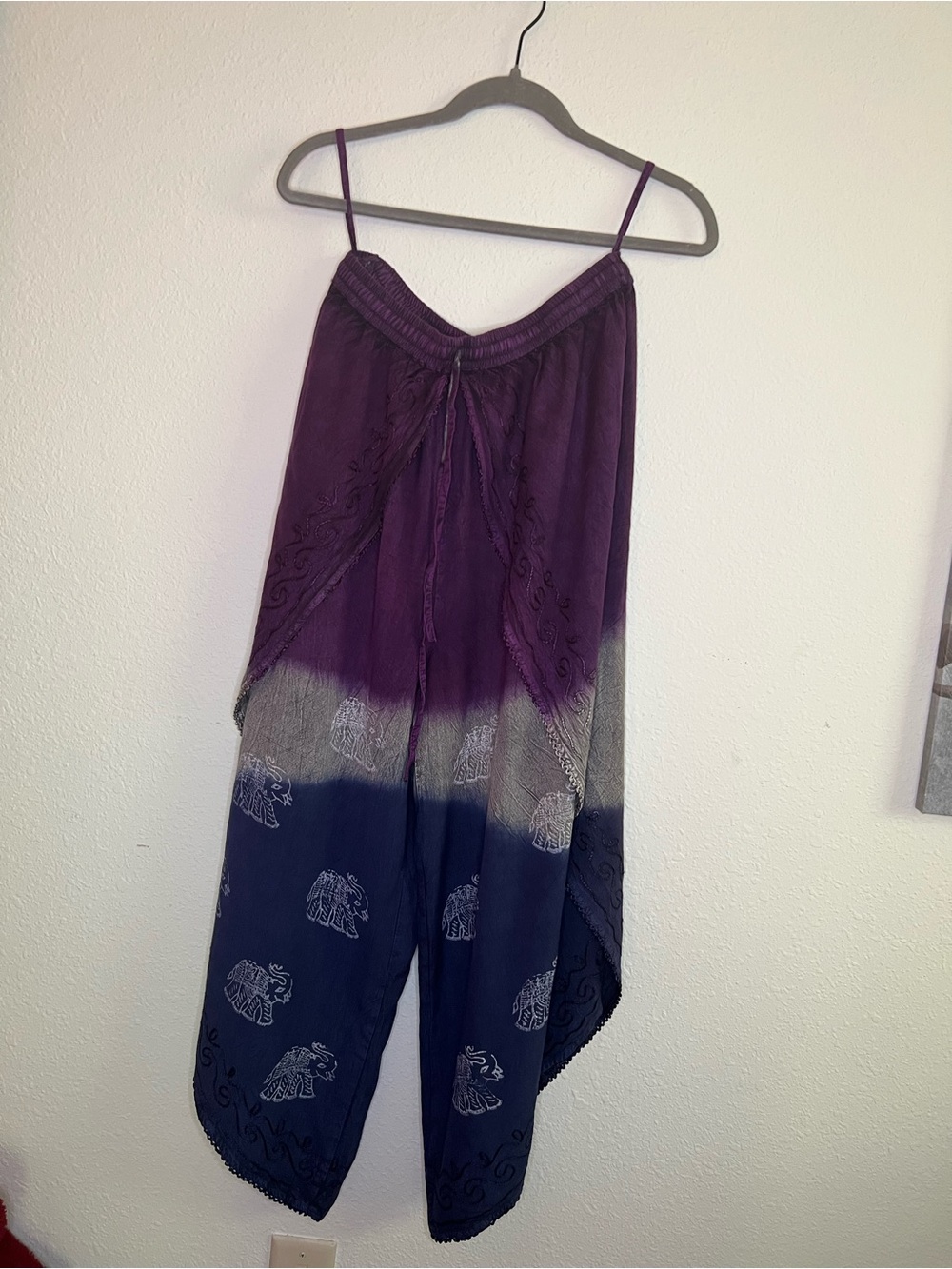 Boho Elephant Print Tie-Dye Harem pants in Purple and Navy